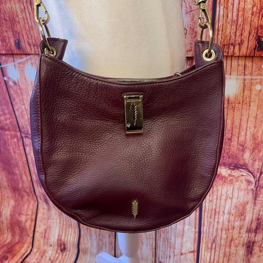 Thacker New York Leather Crossbody in Oxblood with Gold Metal Arrow Closure